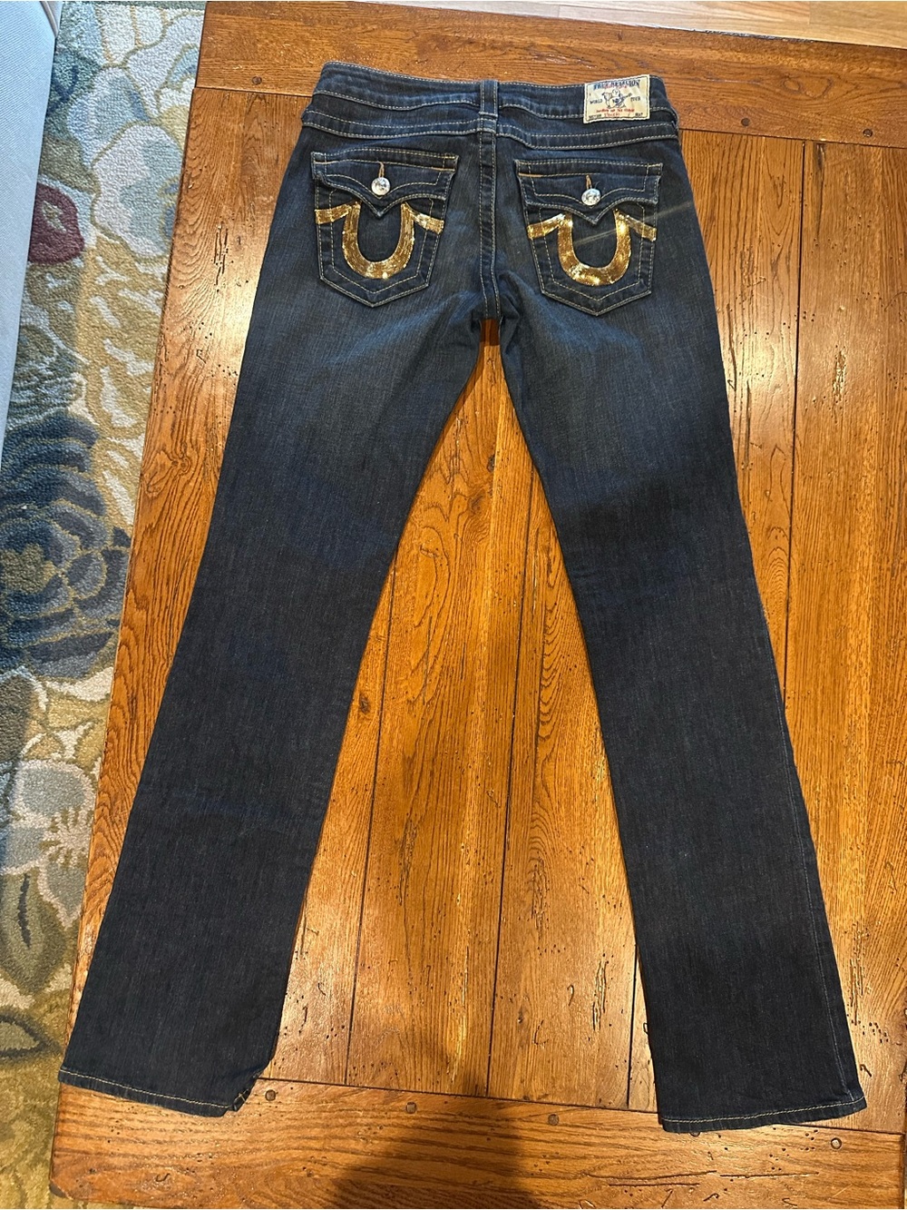 True Religion Billy Jeans Women’s Size 29 Straight Leg Gold Sequin Horseshoe